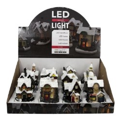 Maison de Noël en polystone avec éclairage LED 8x7x9,5cm (lxlxh) avec batterie AG13