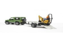 Bruder Land Rover Defender met aanhanger, JCB kraan en arbeider