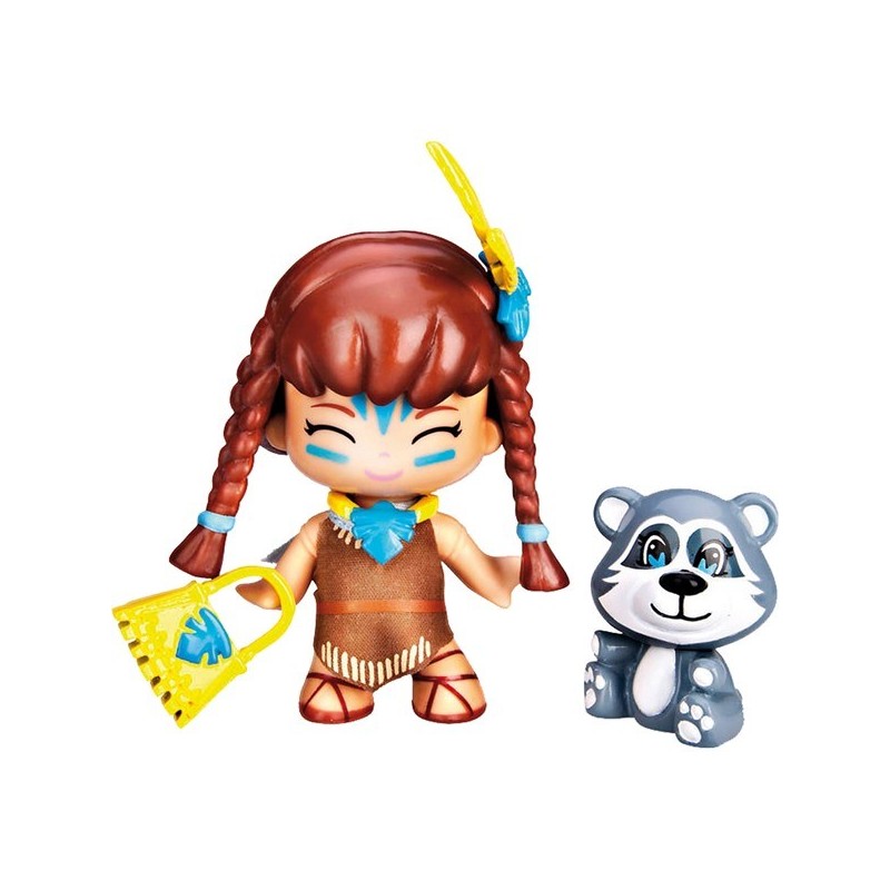 Figurine de conte de fées Pinypon 7 cm Pocahontas avec animal de compagnie