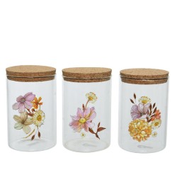 Decoris Pot de conservation en verre avec image fleurs séchées Ø8-H13cm