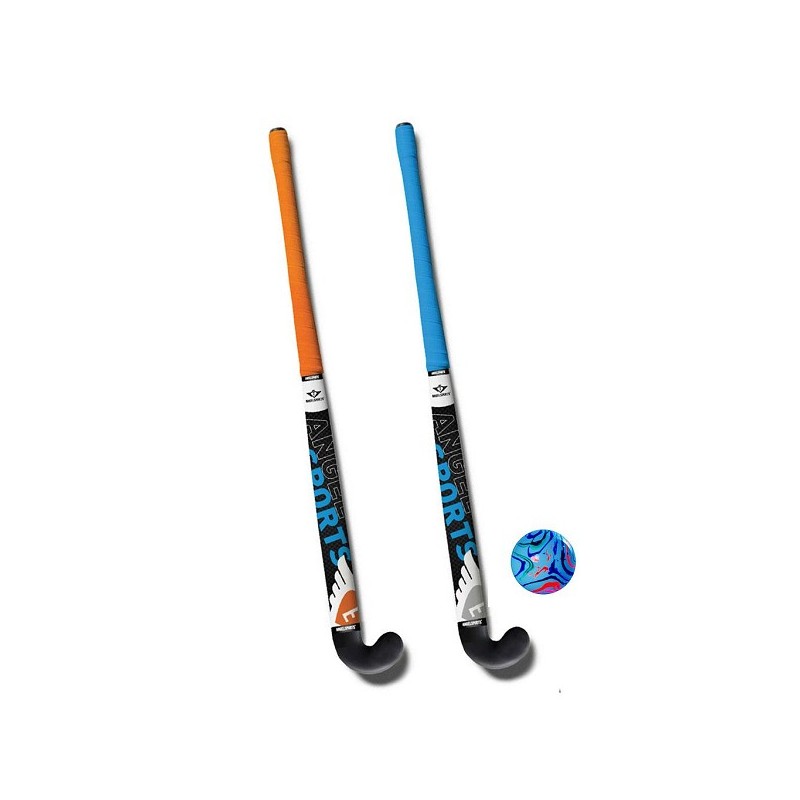 Hockeyset oranje en blauw kunststof 85cm