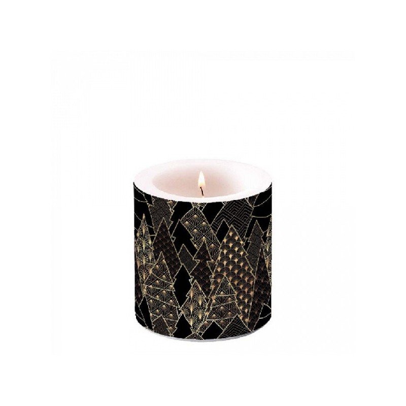 Ambiente Kaars Luxury Trees- zwart -Ø 7,5 - h 9 cm -Paraffine - Branduren ± 35 uren