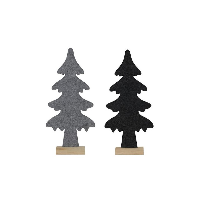 Kerstboom vilt met hout 26x6,5xh54cm zwart of grijs