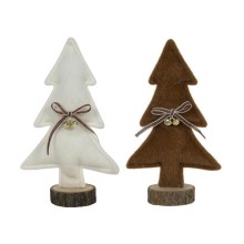 Kerstboom met strik suede look op houten voet 23cm wit/bruin