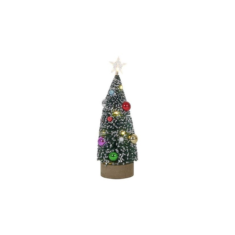 Kerstboom versierd 10LED 24cm op houten standaard 2xCR2032