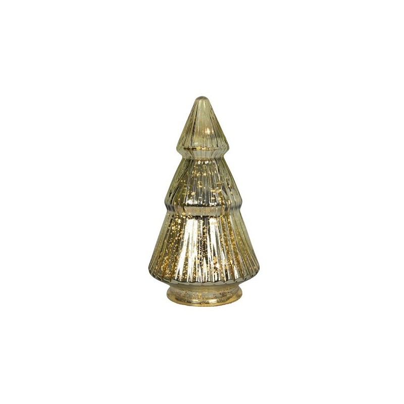 Kerstboom glas craquele LED goud Ø10,5x19,5cm 2xAAA excl