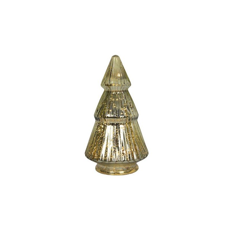 Kerstboom glas craquele LED goud Ø10,5x19,5cm 2xAAA excl