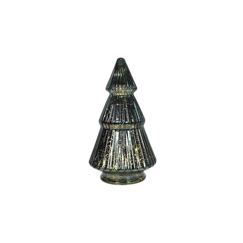 Kerstboom glas craquele LED groen Ø10,5x19,5cm 2xAAA excl