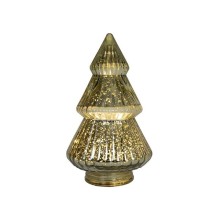 Kerstboom glas craquele LED goud Ø12,5x22,5cm werkt op 2xAAA (niet inbegrepen )