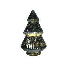 Kerstboom glas craquele LED groen Ø12,5x22,5cm 2xAAA excl