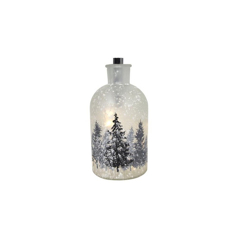 Glazen pot LED frosted wit met bomen Ø10x21cm 1xAA excl