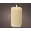 Lumineo LED kaars wax ribbel Crème H14,8cm Dia 7,5 cm met 6 uurs timer-werkt op batterijen 2x AAA ( niet inbegrepen)