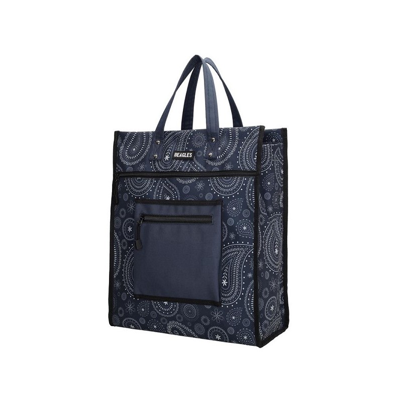 Beagles shop & go boodschappentas blauw/wit paisley 35,5x17x42cm