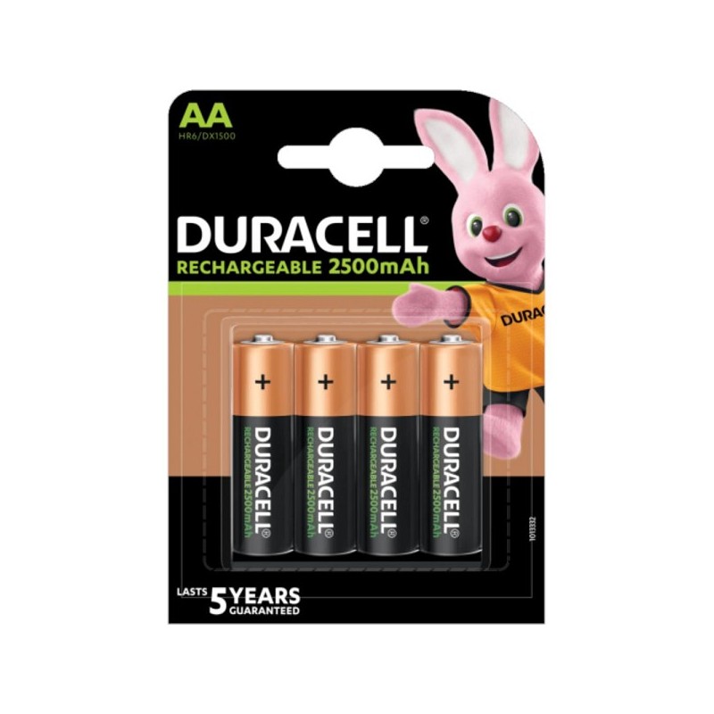 Duracell OPLAADBARE batterijen AA DX1500/HR6 2500 mAH 1,2 Volt precharged
Doos a 10 blisters a 4 stuks