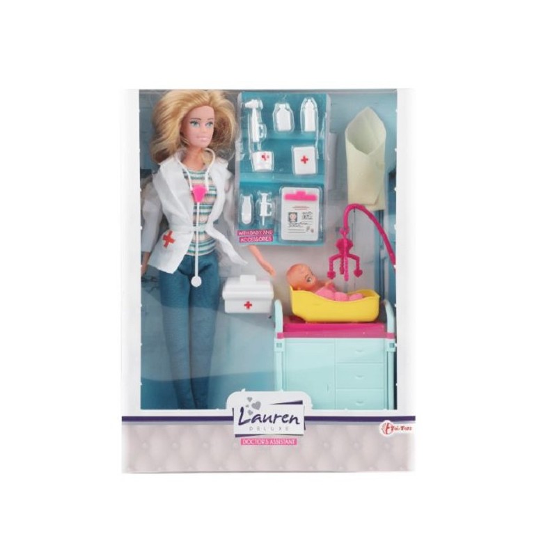 Toi Toys Lauren Tienerpop dokter incl. accessoires en baby