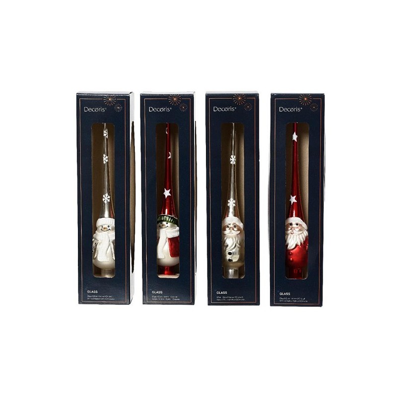 Decoris glas mini piek in sneeuwpop of kerstman rood of zilver H25cm