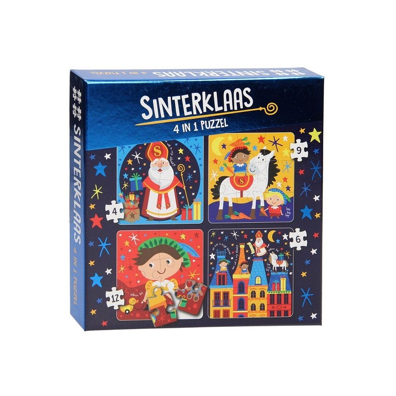 4 in 1 puzzel Sinterklaas 4 puzzels, afmeting per puzzel : 17,3x17,3cm