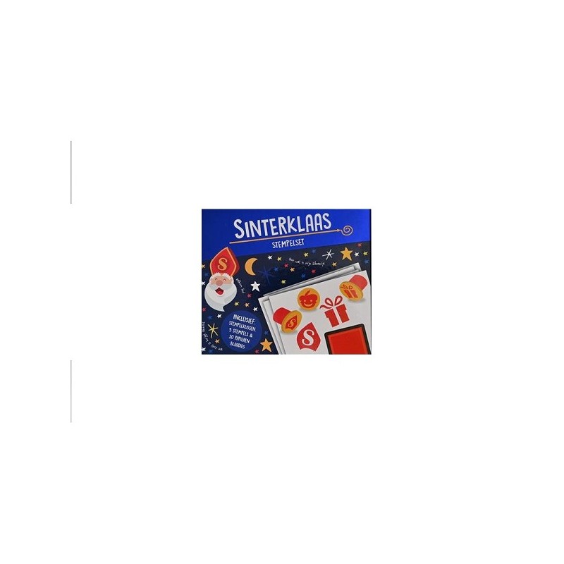 Stempelset Sinterklaas Inhoud: stempelkussen en 5 verschillende stempels. 10 velletjes papier