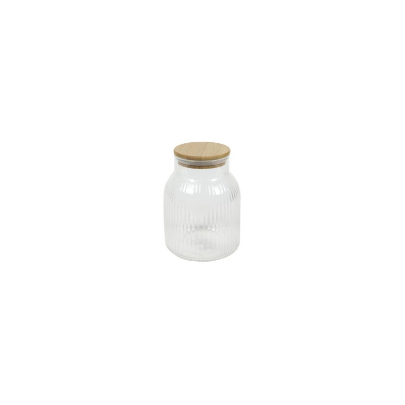 Voorraadpot lines glas/bamboe H16cm