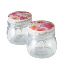 Boltze Home Pot de conservation en verre Karella avec couvercle en céramique avec image de fleurs - 450ml - H11cm - Dia 11cm