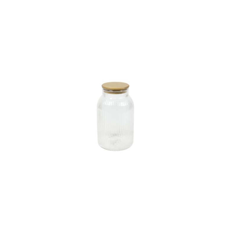 Voorraadpot lines glas/bamboe H20,5cm