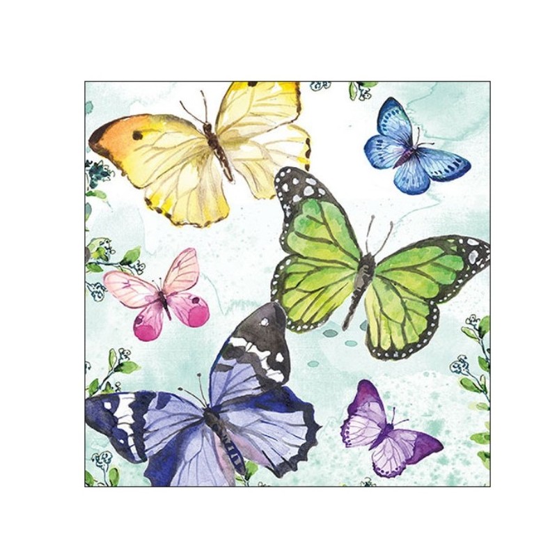 Servetten Fluttering butterflies aqua 33