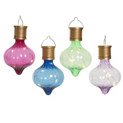 Lumineo Solar lamp bulb druppelvorm met hengsel- dia7.7-H11.7cm- verkrijgbaar in roze, blauw groen of lila