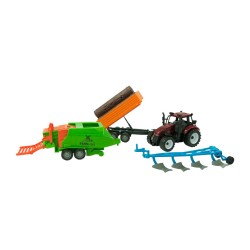 Ensemble tracteur avec charrue, presse à balles et remorques à grumes 37 cm