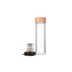 Bouteille à infusion double paroi verre/bambou 400ml avec passoire à thé en inox